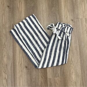 INDERO Striped Linen Pants Navy & White Size M